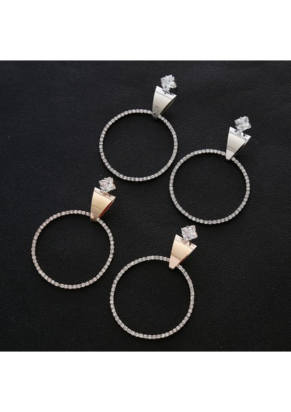 Küpeler, 1 Çift Kadın Yapay Elmas Dangle Hoop Loop (Gümüş) (Yurt Dışından)