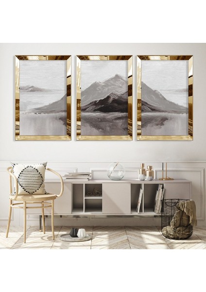 Kolaj Çizim Dağ Gümüş Pleksi Kenar Mdf Tablo