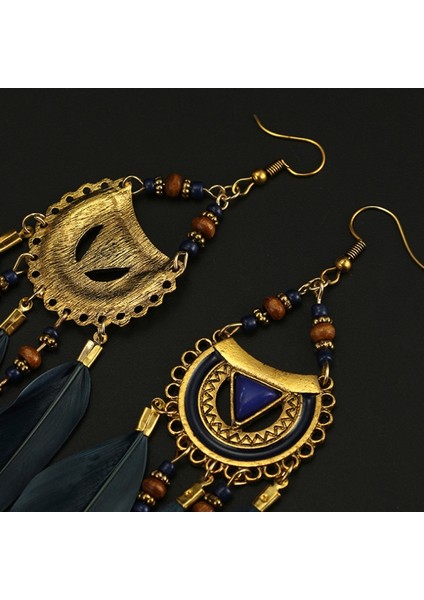 Retro Uzun Püskül Küpe Moda Tüy Tarzı Etnik Boho Büyük Dangle Küpe Düğün Küpe Aksesuarları Süsler Kırmızı (Yurt Dışından)
