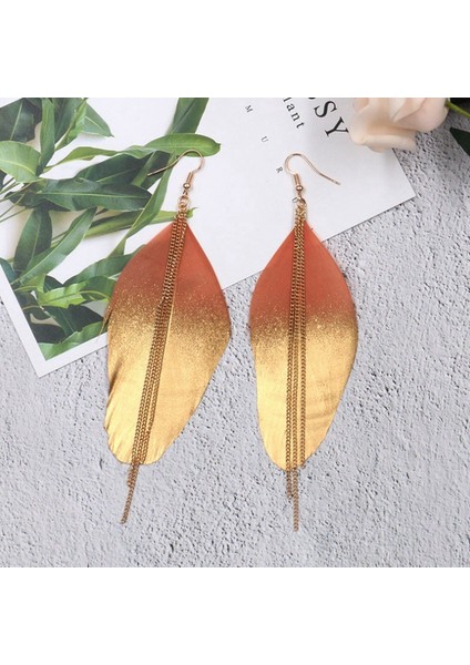 Moda Takı Floresan Çift Renk Egzotik Dangle Eardrop Küpe Uzun Metal Püskül Tüy Küpe Kadın Aksesuarları Süsler Pembe (Yurt Dışından) indirimleri