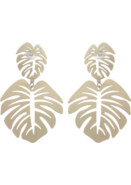 Abartılı Bohem Hollow Çift Yapraklı Hindistan Cevizi Palmiye Yaprağı Büyük Plaj Küpe Kadın Küpe Beyaz (Yurt Dışından)