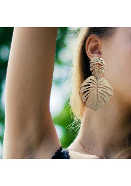 Abartılı Bohem Hollow Çift Yapraklı Hindistan Cevizi Palmiye Yaprağı Büyük Plaj Küpe Kadın Küpe Beyaz (Yurt Dışından) modelleri