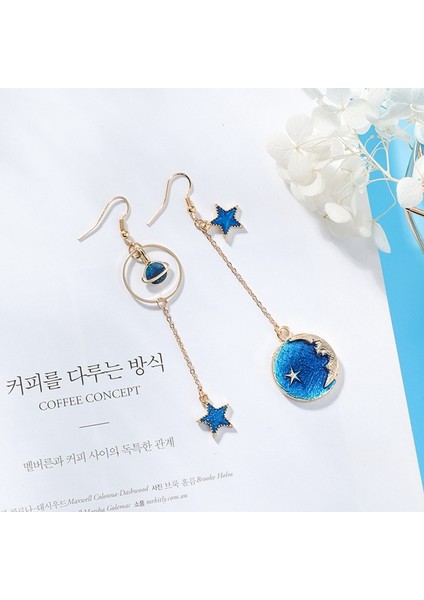 Mavi Evren Asimetrik Küpe Küpe Kadınlar Kız Kulak Aksesuarları Sevimli Ay Yıldız Uzun Damla Küpe 9 # H9439 (Yurt Dışından) fiyatları