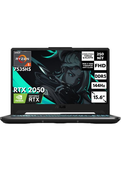 Tuf Gaming A15 Ryzen 5-7535HS 8-Gddr5 512 GB SSD 4gb RTX2050 144Hz 15.6" Fhd Freedos FA506NF-HN077 Bt8