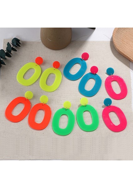Moda Kişilik Oval Floresan Küpe Basit Şeker Renk Geometrik Küpe Turuncu (Yurt Dışından) fiyatları