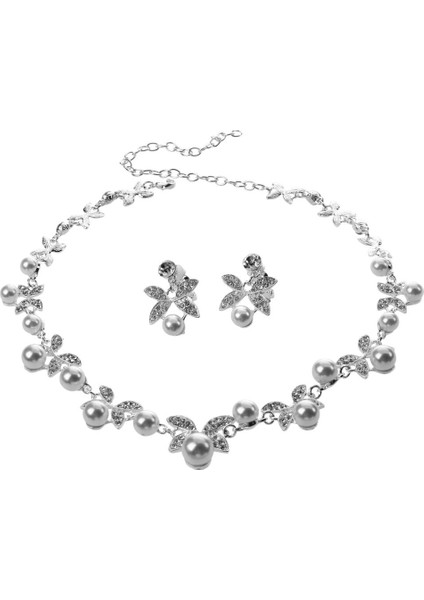 Kore Tarzı Düğün Takı Beyaz Kelebek Şekilli Kristal Rhinestone Taklit Inci Kolye Küpe Seti (Yurt Dışından) fırsatları