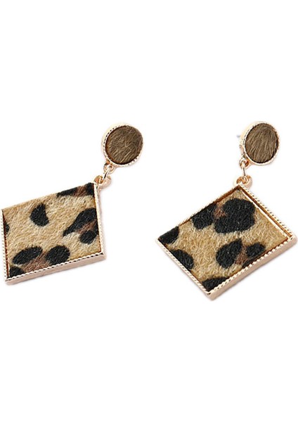 Vintage Leopar Süet Küpe Takı Kadınlar Için Parti Basit Damla Küpe Kişilik Atmosfer Geometrik Kahverengi Küpe Kare (Yurt Dışından)