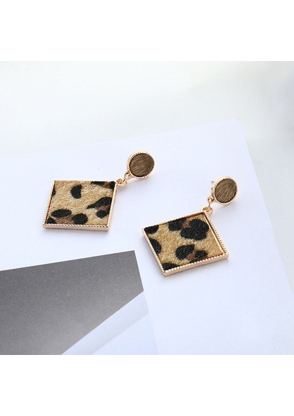 Vintage Leopar Süet Küpe Takı Kadınlar Için Parti Basit Damla Küpe Kişilik Atmosfer Geometrik Kahverengi Küpe Kare (Yurt Dışından) fırsatları