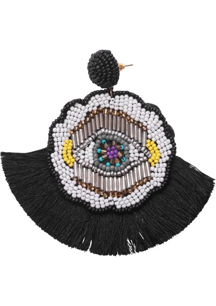 Bohem Dangle Küpe Boncuklu - Renkli El Yapımı Göz Büyük Boy Damla Küpeler Boho Bildirimi Fan Püsküllü Kadınlar Için Siyah (Yurt Dışından) indirimleri