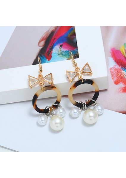 Moda Kristal Yay Inci Küpe Genç Kız Takısı Yuvarlak Asetat Küpe (Yurt Dışından)