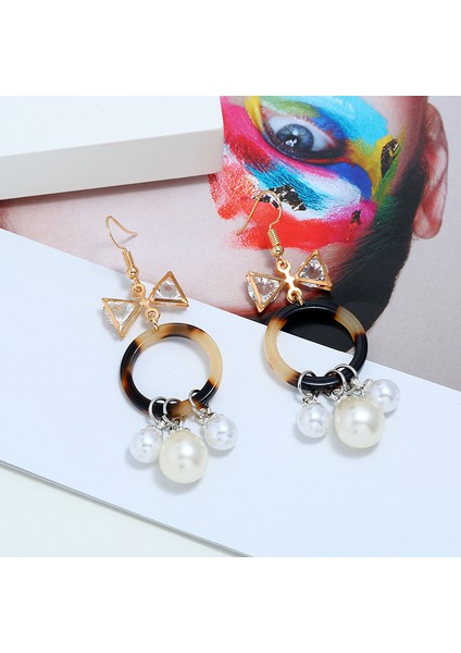 Moda Kristal Yay Inci Küpe Genç Kız Takısı Yuvarlak Asetat Küpe (Yurt Dışından)