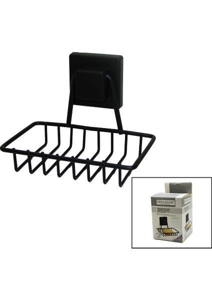 Siyah - Metal Katı Sabunluk Kare Güçlü Yapışkanlı 11 x 12.5 x 11 cm (4767) - DSR3255-4324
