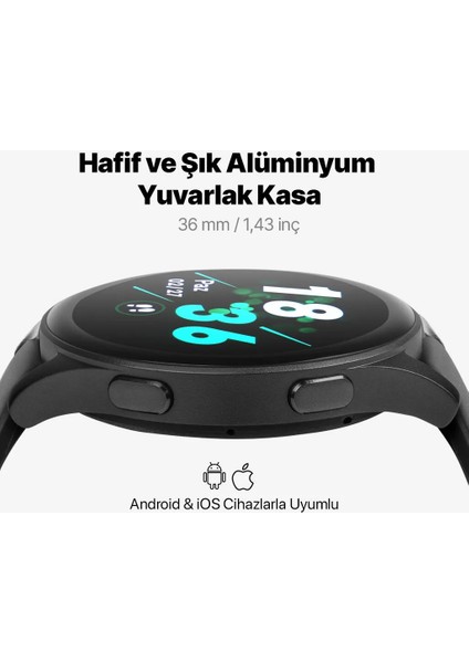 2SW05S Tempus Pro Amoled Ekranlı Yuvarlak Alumınyum Kasa Akıllı Saat Sıyah