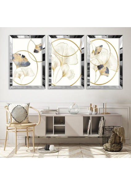 Minimalist Soyut Desen Gümüş Pleksi Kenar Mdf Tablo