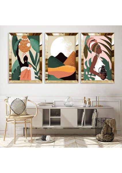 Soyut Desen Gold Pleksi Kenar Mdf Tablo