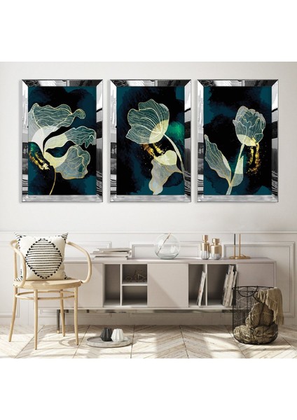 Bitki Soyut Desen Gold Pleksi Kenar Mdf Tablo
