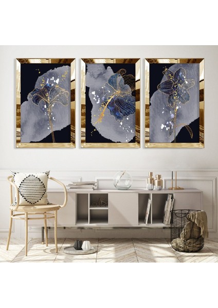 Mor Bitki Soyut Desen Gold Pleksi Kenar Mdf Tablo