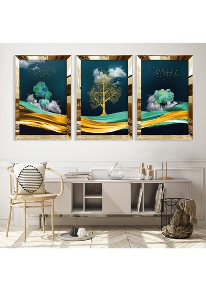 Soyut Desen Gold Pleksi Kenar Mdf Tablo