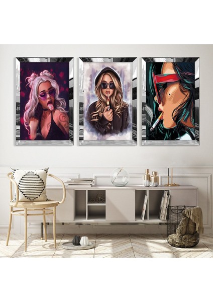 Modern Kızlar Gold Pleksi Kenar Mdf Tablo