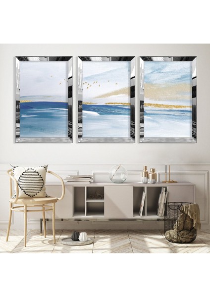 Deniz Soyut Desen Gümüş Pleksi Kenar Mdf Tablo