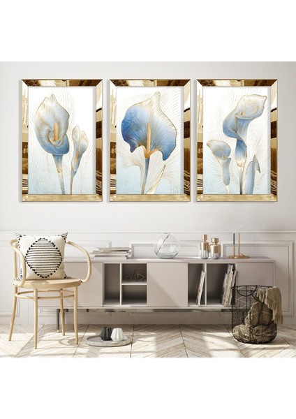 Soyut Desen Çiçek Gümüş Pleksi Kenar Mdf Tablo