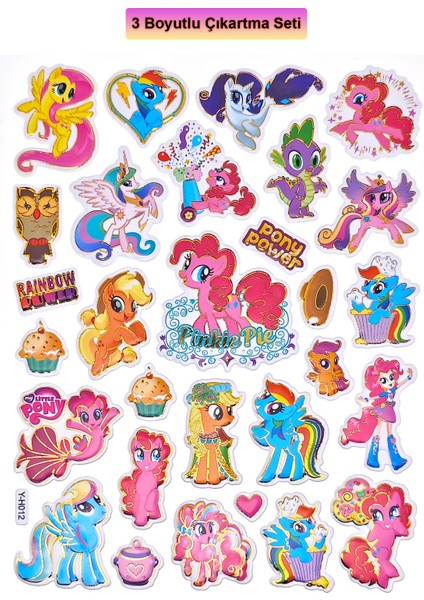 Pony Renkli Unicorn Kabartmalı Sticker Yapıştırma