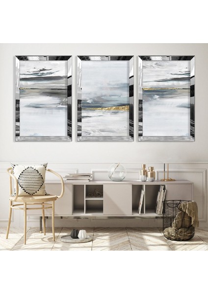 Soyut Desen Gümüş Pleksi Kenar Mdf Tablo
