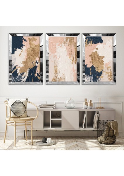 Soyut Desen Şekiller Gümüş Pleksi Kenar Mdf Tablo