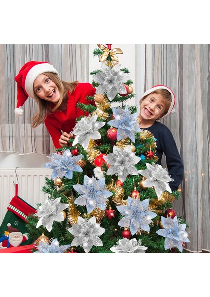 20 Adet 14,5 cm Simli Yapay Noel Çiçekleri, C (Yurt Dışından)