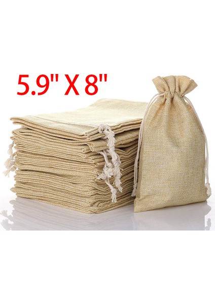 25 Adet 5.9 Inç x 8 Inç Jüt Bağcıklı Keten Çuval Bezi Çanta (Yurt Dışından)