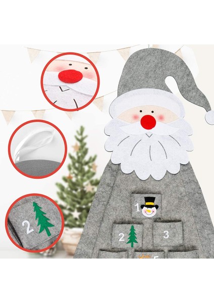 Cepli Keçe Duvar Askılı Noel Takvimi Yeniden Kullanılabilir Gri (Yurt Dışından)