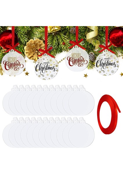 25 Adet Akrilik Noel Süsü Kırmızı Kurdele Dekorasyon Etiketi (Yurt Dışından)