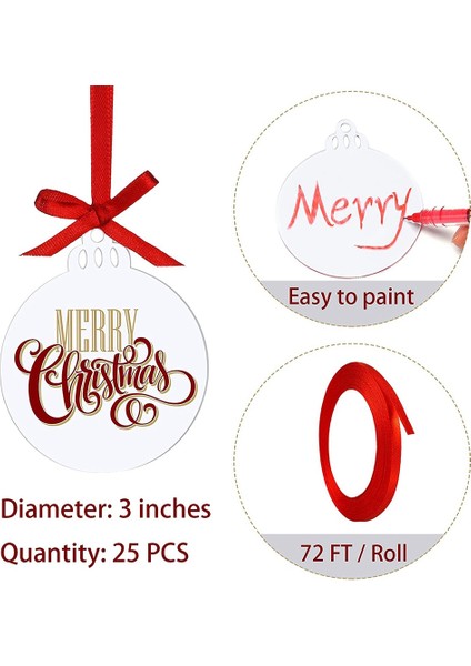 25 Adet Akrilik Noel Süsü Kırmızı Kurdele Dekorasyon Etiketi (Yurt Dışından) fırsatları
