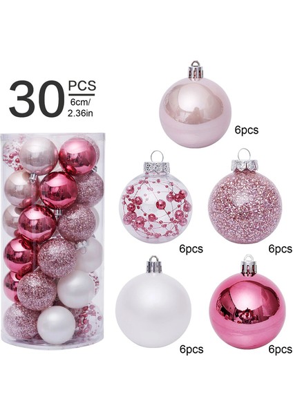 30 Adet Noel Ağacı Top Süsleme Seti Kırılmaz Dekor Topları-Pembe (Yurt Dışından)