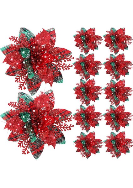 20 Adet 14,5 cm Simli Yapay Noel Çiçekleri, E (Yurt Dışından)