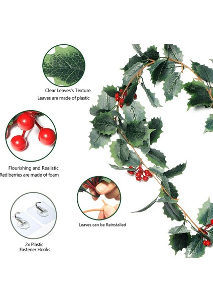 Sevgililer Günü Paskalya Çelengi Noel Kırmızı Dekor Holly Yaprakları Çelengi (Yurt Dışından) indirimleri