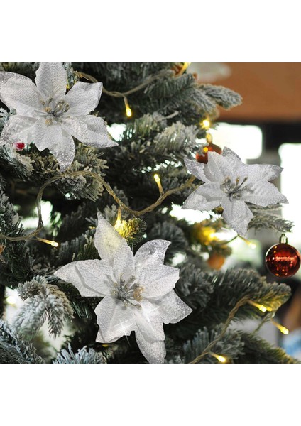 50 Paket Simli Atatürk Çiçeği Noel Ağacı Süsleri (Gümüş) (Yurt Dışından)