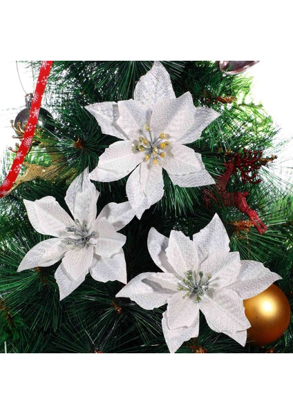 50 Paket Simli Atatürk Çiçeği Noel Ağacı Süsleri (Gümüş) (Yurt Dışından)