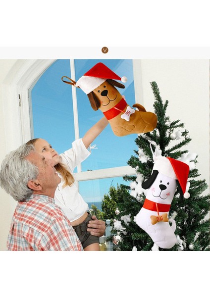 Adet Noel Çorabı Köpek Yüz Şekli Asılı Evcil Hayvan Çorapları (Yurt Dışından)