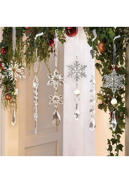 10 Adet Sahte Buz Sarkıtları Noel Kar Tanesi Kolye Noel Dekor Seti (Yurt Dışından)