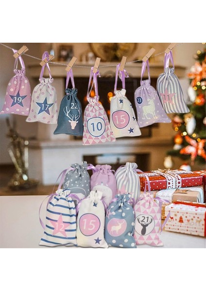 24 Adet Noel Adventtakvim Çantaları Noel Geri Sayım Hediye Çantaları F (Yurt Dışından)