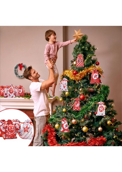 24 Adet Noel Adventtakvim Çantaları Noel Geri Sayım Hediye Çantaları F (Yurt Dışından)