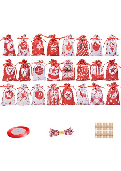 24 Adet Noel Adventtakvim Çantaları Noel Geri Sayım Hediye Çantaları C (Yurt Dışından)