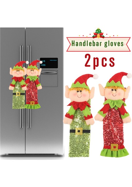 Adet Noel Buzdolabı Kolu Kılıfları Sevimli Kapı Kolu Eldivenleri (Yurt Dışından)