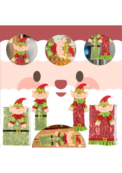 Adet Noel Buzdolabı Kolu Kılıfları Sevimli Kapı Kolu Eldivenleri (Yurt Dışından)