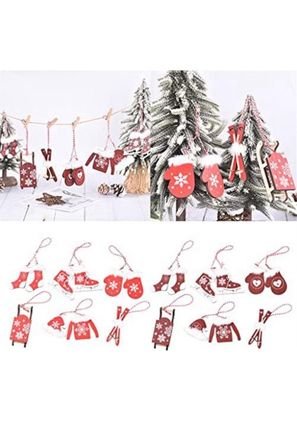 Noel Ağacı Süsleri Mini Ahşap Eldiven Çorap Kırmızı (Yurt Dışından) fırsatları