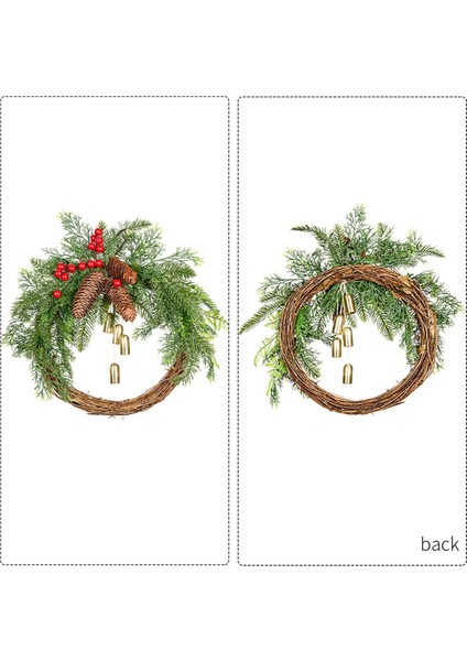 Noel Kozalaklı Çan Rattan Çelengi Noel Kapı Askısı Çelengi (Yurt Dışından)