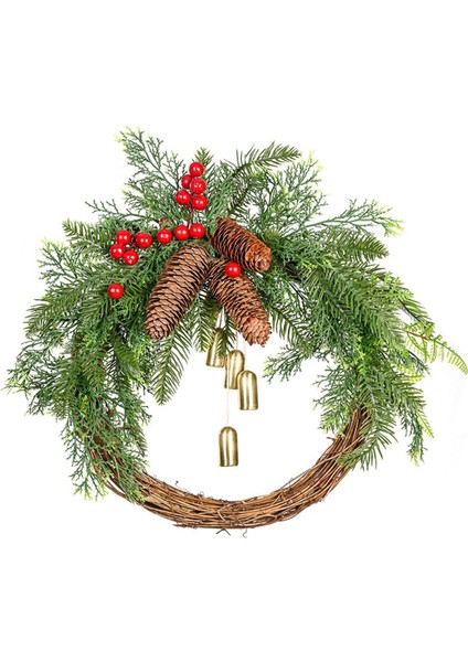 Noel Kozalaklı Çan Rattan Çelengi Noel Kapı Askısı Çelengi (Yurt Dışından)