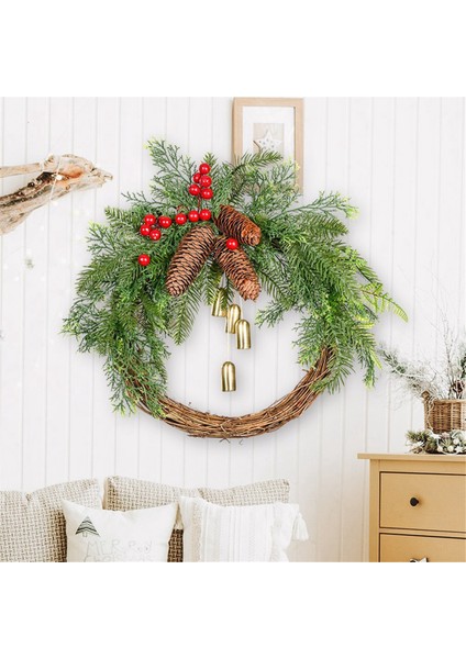 Noel Kozalaklı Çan Rattan Çelengi Noel Kapı Askısı Çelengi (Yurt Dışından)