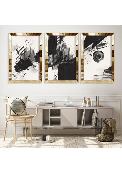 Soyut Desen Şekiller Gold Pleksi Kenar Mdf Tablo